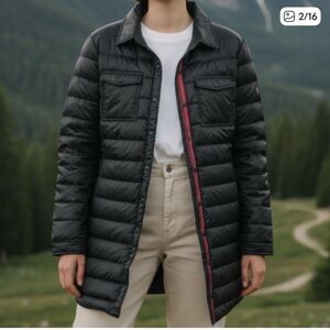 Krimson Klover Black Puffer Shacket with Red Trim